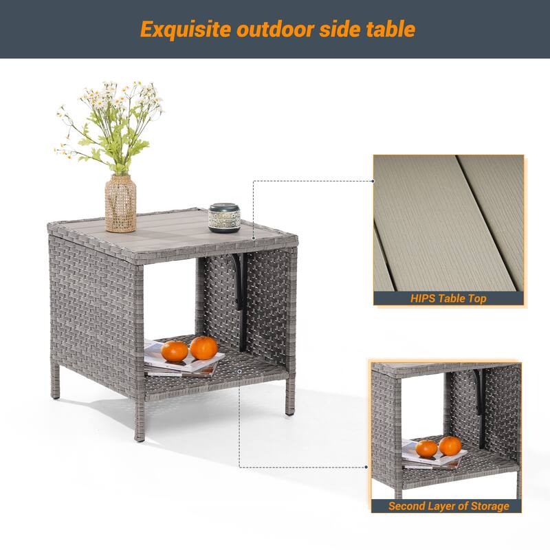 LIVOOSUN Patio HIPS Side Table, Square Coffee Table,Rattan End Table