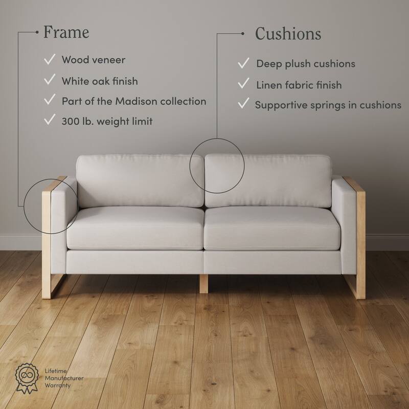 Madison Modern Upholstered Modular Sofa or Couch for Living Room with Solid Wood Legs
