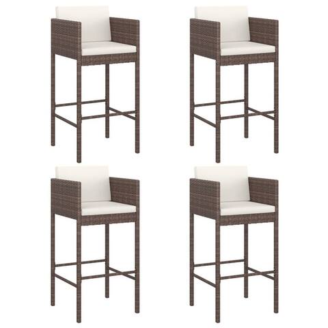 Patio Bar Stools, 2 /4 Pc Outdoor All Weather Rattan Chairs W/ Cushion