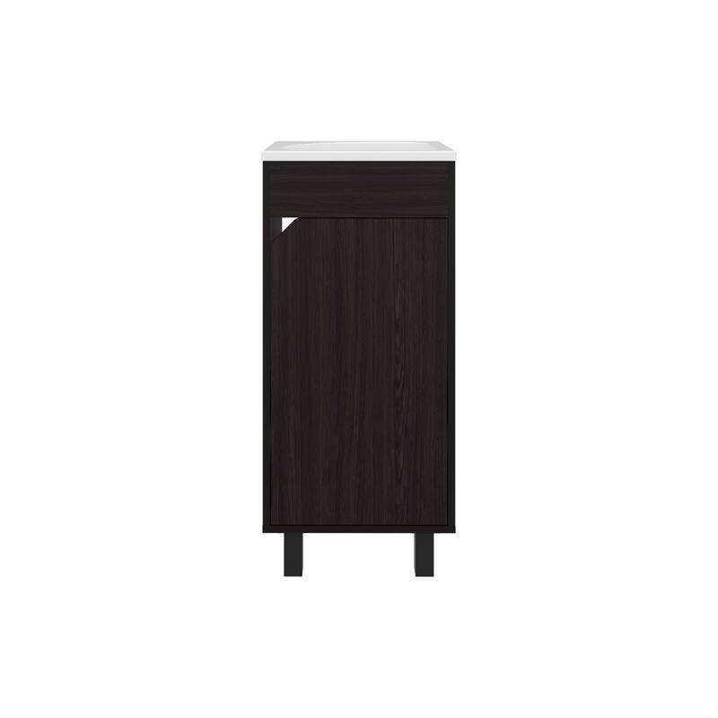 Wide One-Door Cabinet,Free Standing Vanity With Resin Sink And Two Shelves,Bathroom Storage,Black