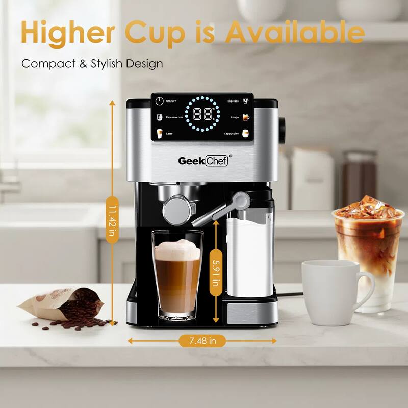20 Bar Espresso Machine with Automatic Milk Frother, Touch Screen Coffee Maker for Cappuccino Latte Iced Coffee