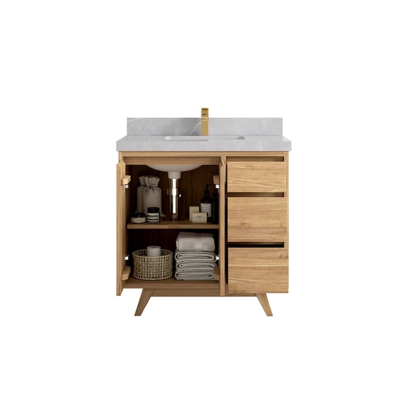 Willow Collections 36 in. W x 22 in. D Madison Teak Center Sink Bathroom Vanity with Countertop