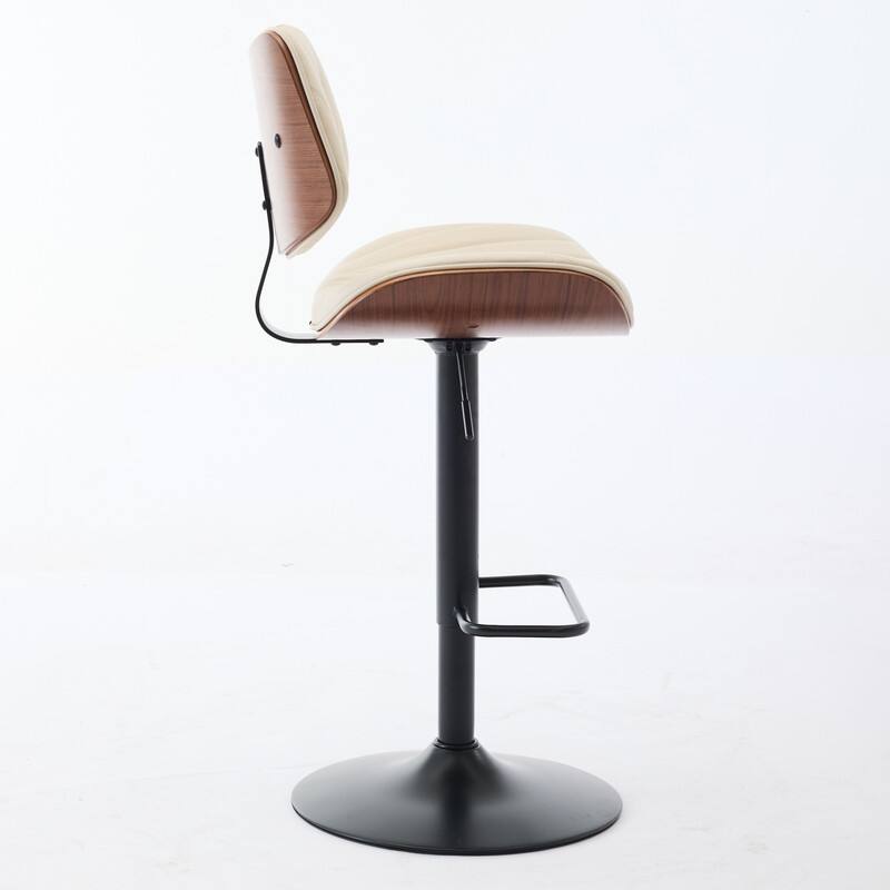 Mid-Century Modern Swivel Bar Stool - Walnut Finish & Faux Leather, Adjustable Counter Height