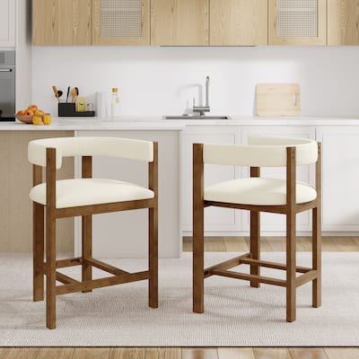 Christopher Knight Home - Callan Modern Counter Stools Set of 2 with Curved Wood Back and Upholstered Seating