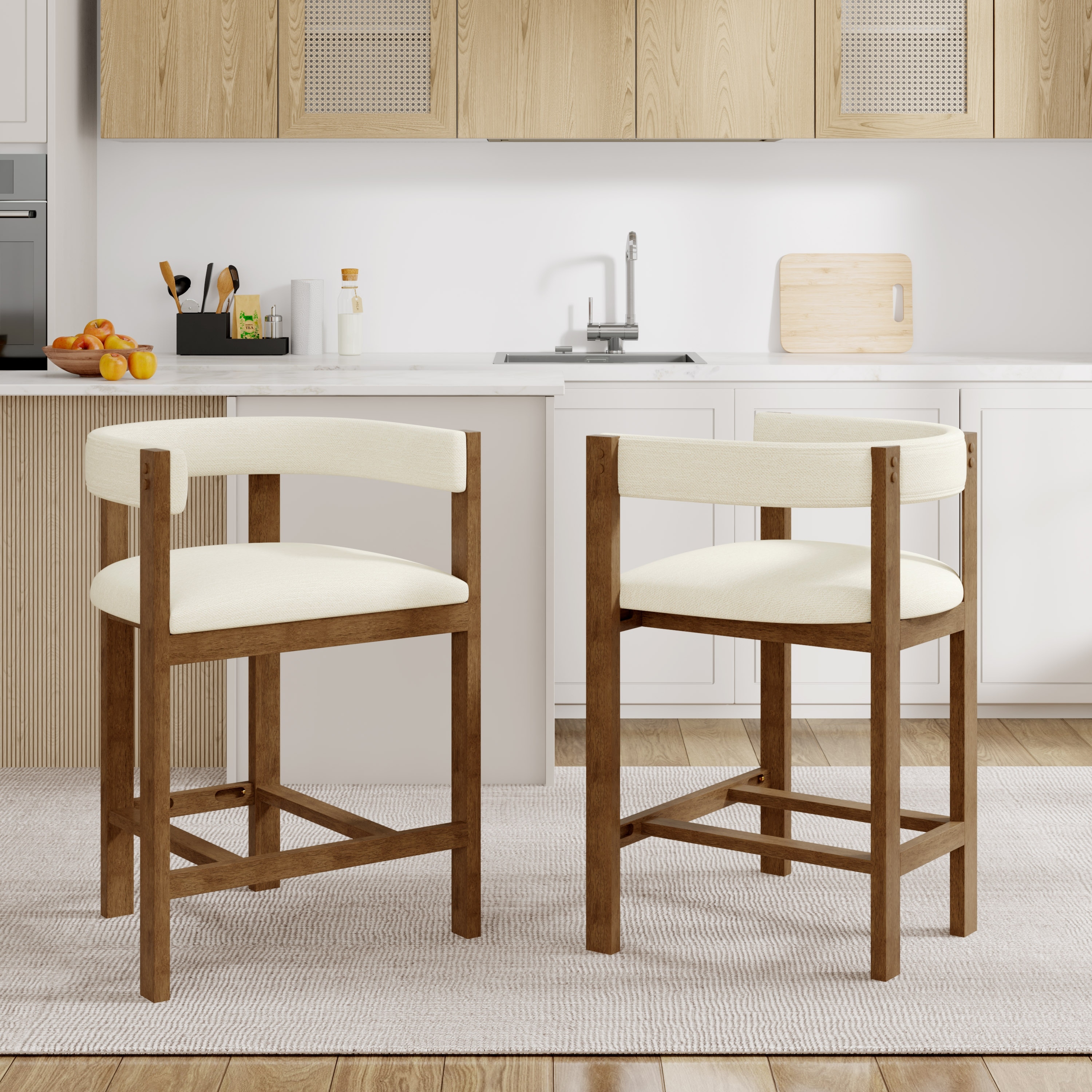 Christopher Knight Home Callan Modern Counter Stools with Curved Wood Back and Upholstered Seating (Set of 2)