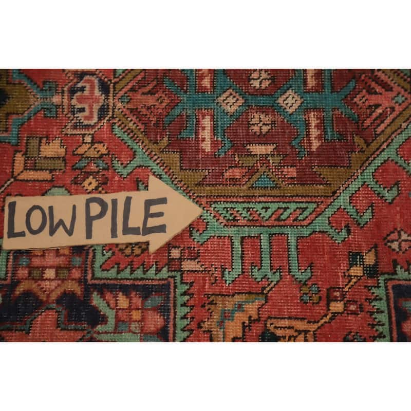 Hand Knotted Oriental 100% Wool Carpet Traditional Geometric Oranges & Rust Heriz Runner Rug - 12' 4'' X 3' 1''