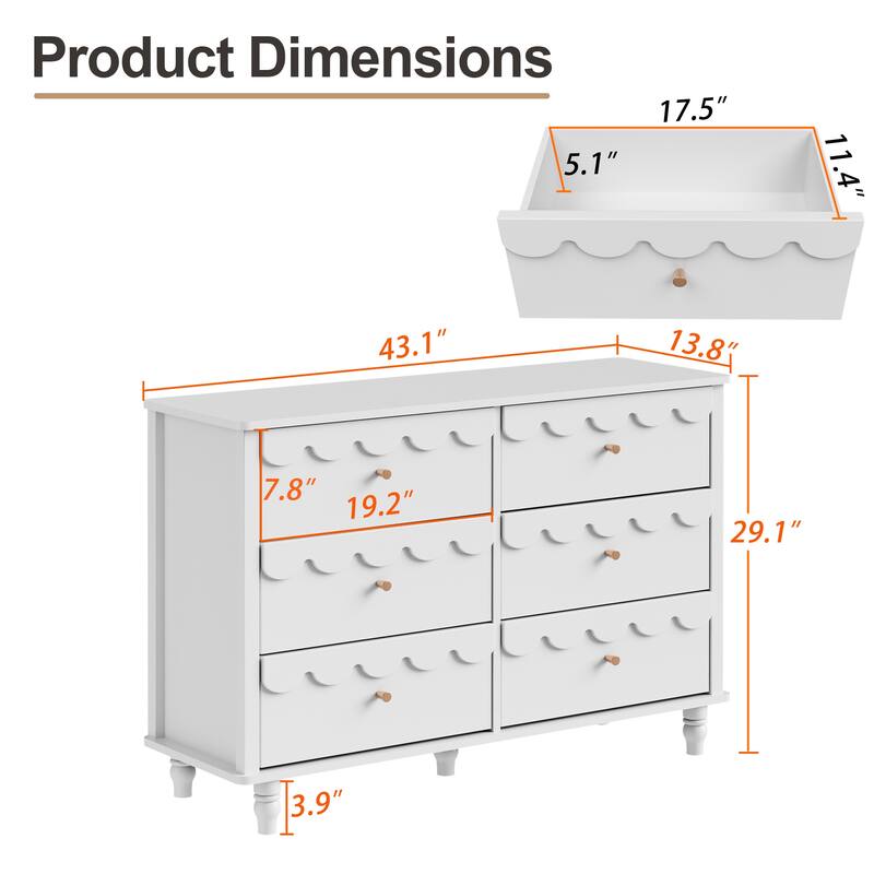 6 Drawers Dresser for Bedroom Modern Closet Dressers Chest of Drawers