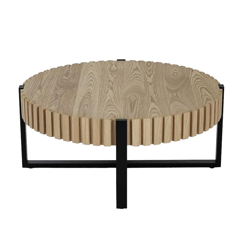 31" Modern Coffee Table with Gear Design and Cross Base