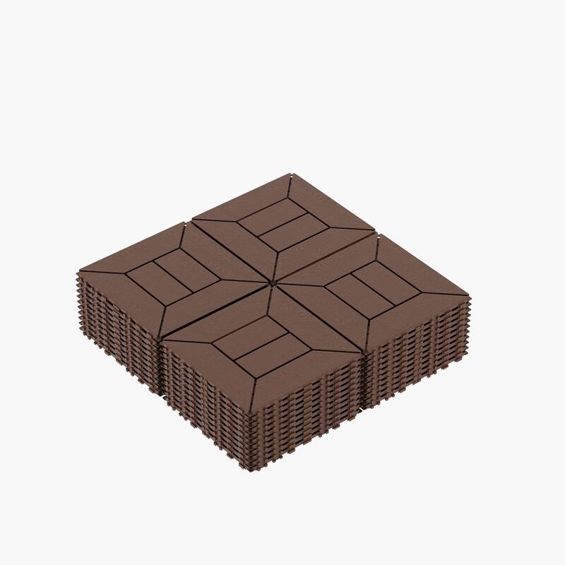 44-Pack Brown Wood-Plastic Composite Flooring Tiles for Patio Deck Balcony Outdoor