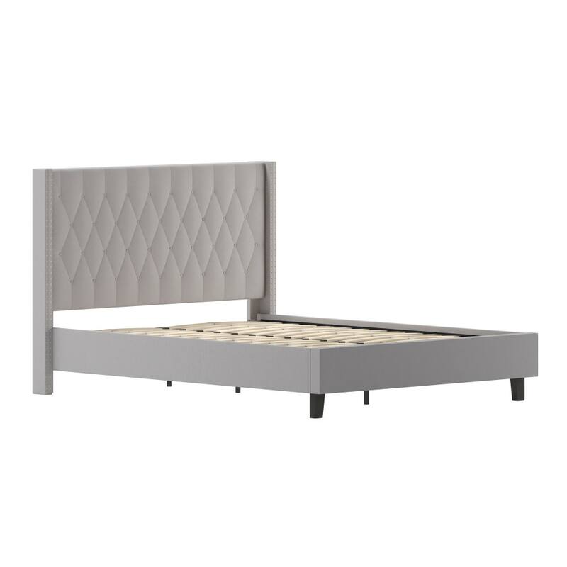 Tufted Upholstered Nailhead Trim Platform Bed
