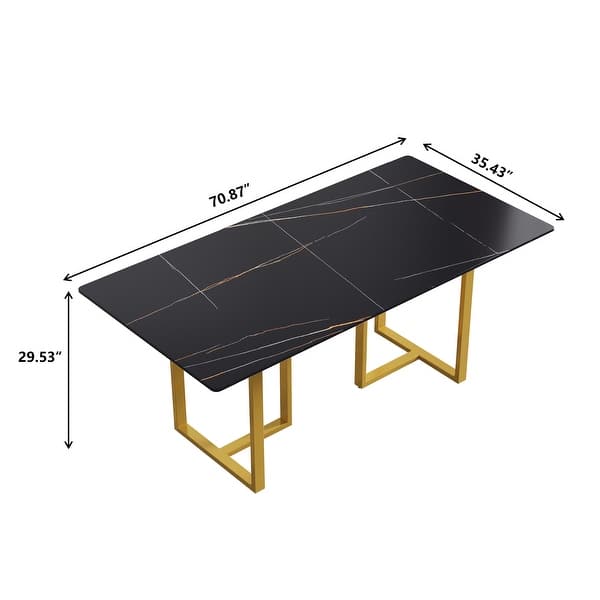 Modern Black Marble Dining Table with Rectangular Tabletop for Dining ...
