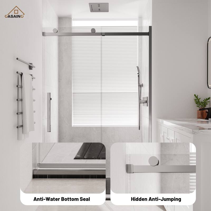 CASAINC 48 in. W x 76 in. H Sliding Frameless Shower Door with SGCC Certification