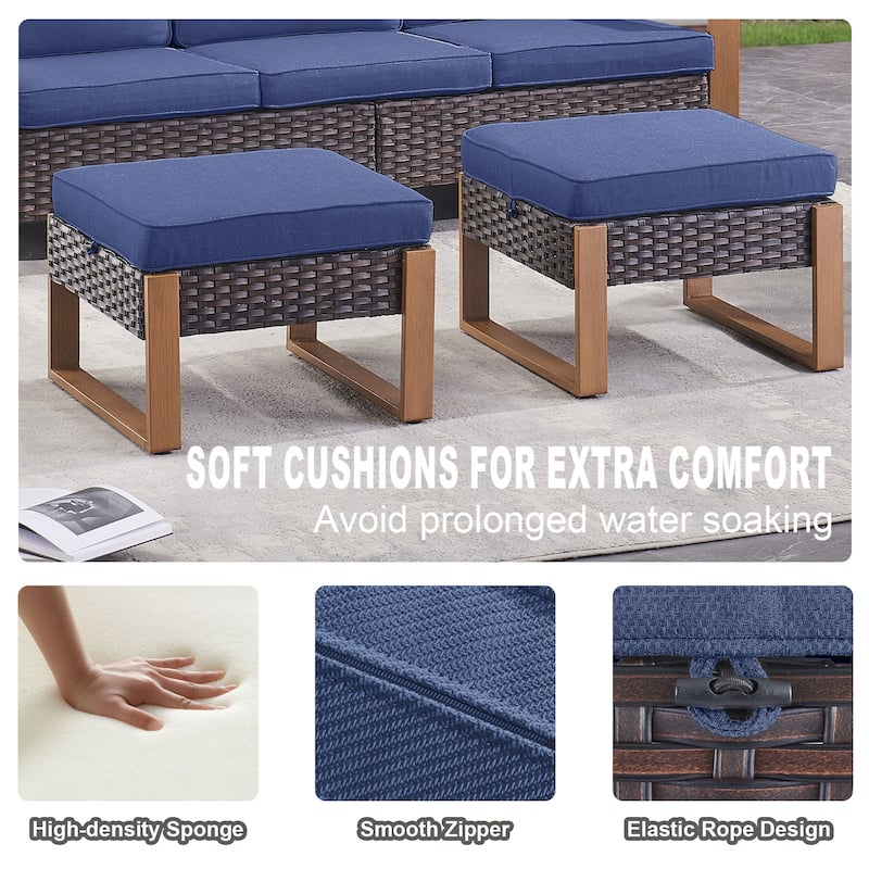 Gymojoy 7 Pieces Patio Sofa with Rattan Swivel Rocking Chair Ottomans Outdoor Conversation Set