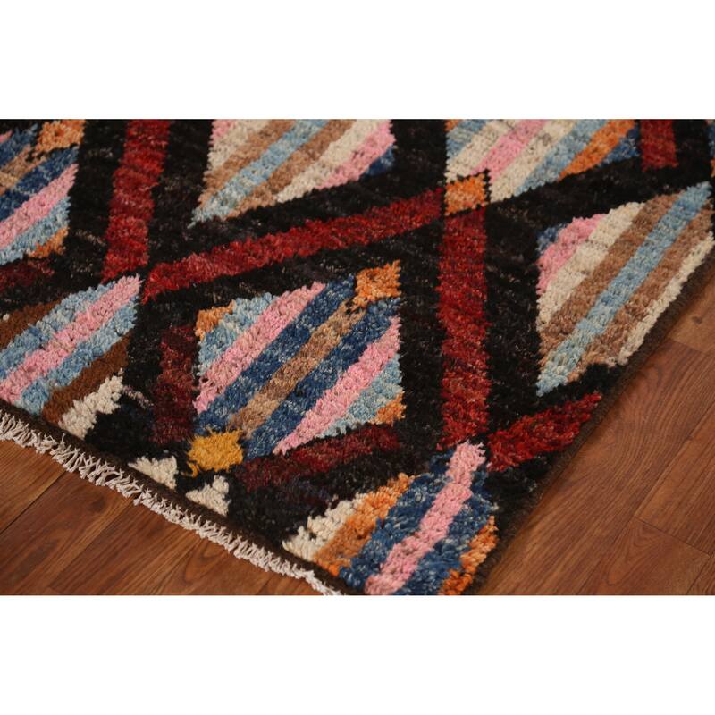 Trellis Moroccan Oriental Runner Rug Handmade Wool Carpet - 3'4" x 12'8"