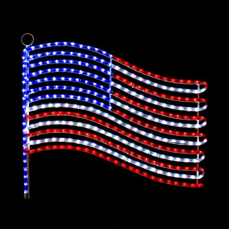 LED Rope Light Patriotic Flag Motif - Lighted Silhouette - Red, Cool White, and Blue - 26 Inch - Long Sleeve