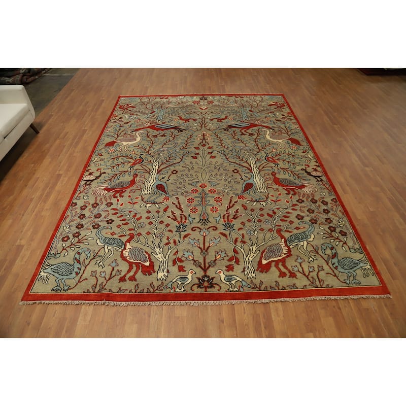 Hand Knotted Oriental 100% Wool Carpet Traditional All-Over Greys & Charcoal Ziegler Area Rug - 11' 10'' X 8' 11''