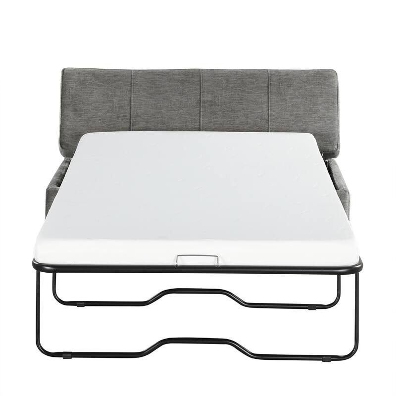 Twin Size Folding Ottoman Sleeper Bed with Mattress, Dark Gray, Chenille