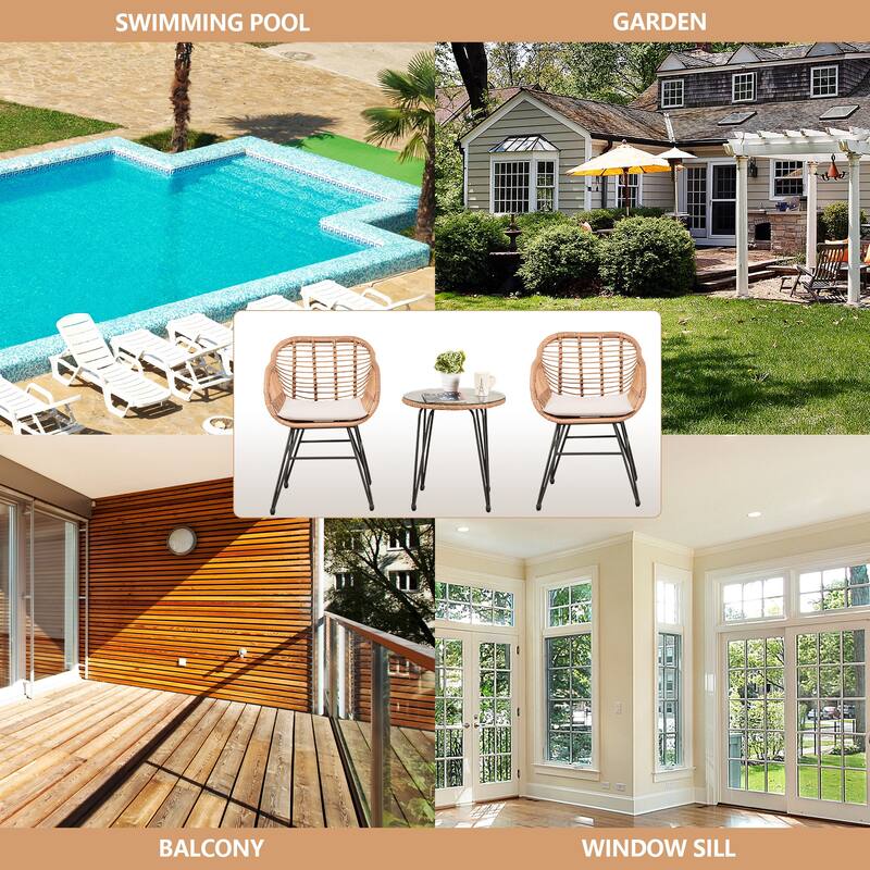 Wicker Bistro Set Outdoor Furniture with Cushions (Set of 3) by Tappio - 21.2"L x 23.6"W x 31.5"H