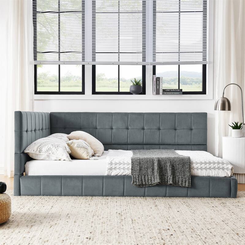 Full Size Upholstered Tufted Sofa Bed Frame with Backrest and Armrests