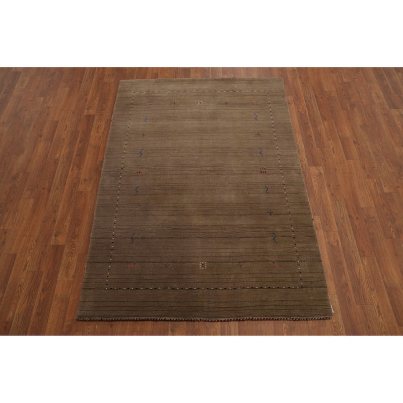 Brown Wool Gabbeh Oriental Accent Rug Geometric Tribal Carpet - 5' 9'' X 4' 1''