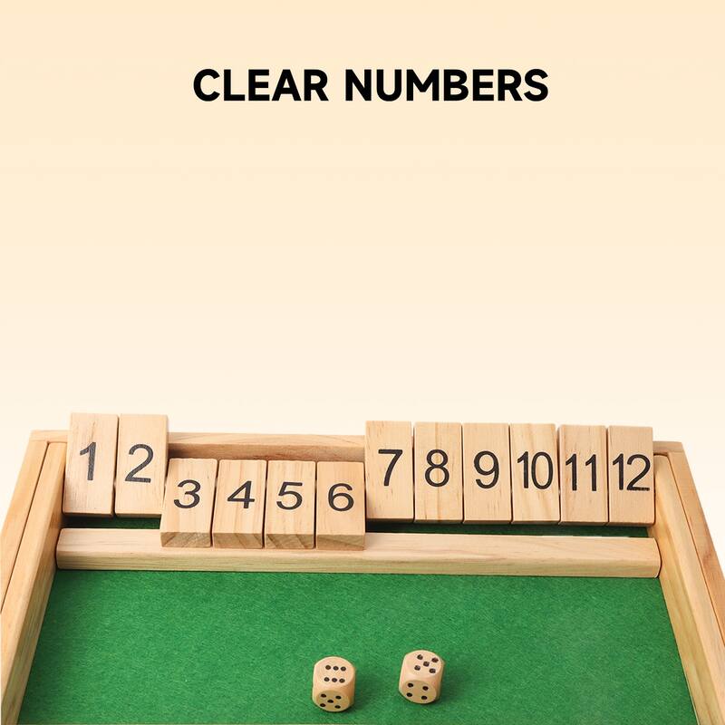 GSE™ Wooden 12 Number Shut The Box Dice Game Set for Family Game Night, Dice Table Games, Bar Games