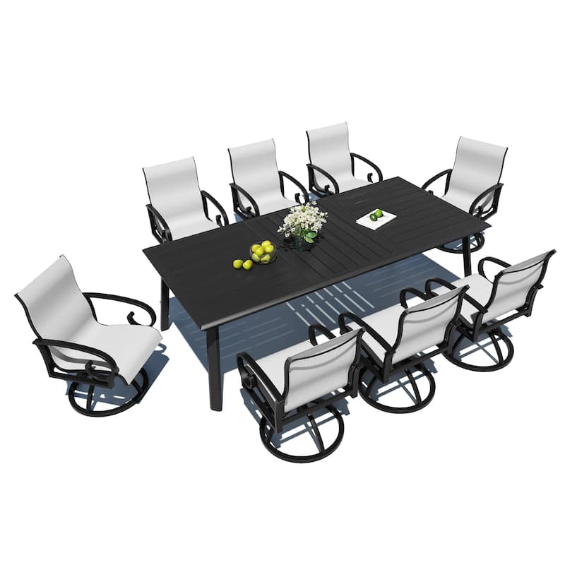 7/9-Piece Outdoor Dining Set Aluminum Dining Table with Sunbrella Swivel Chair - Augustine Oyster - 9-Piece Set