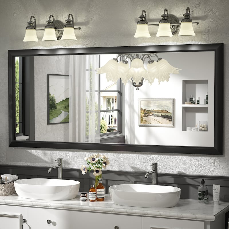 Beveled Metal Rectangle Framed Bathroom Vanity Tempered Glass Mirrors - 72" x 32" - Black