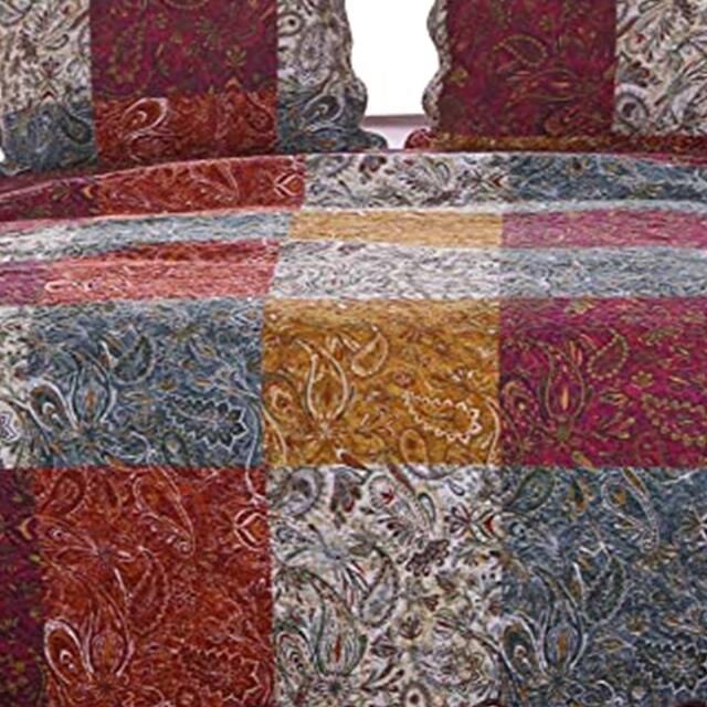3 Piece Cotton King Size Quilt Set with Paisley Print, Multicolor