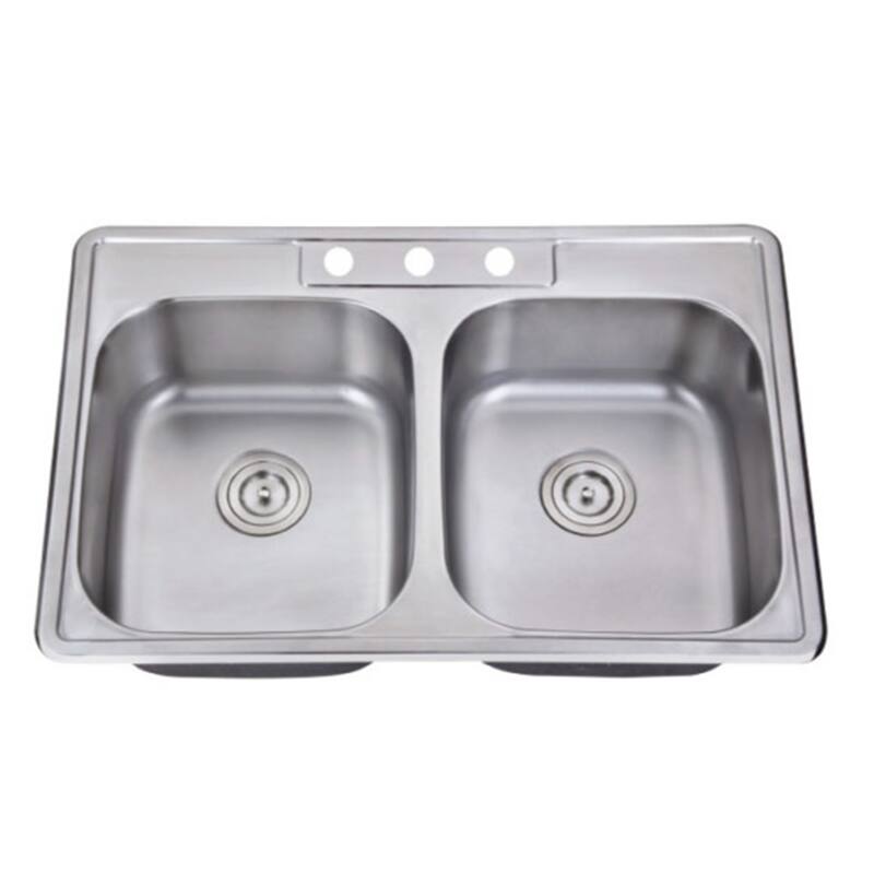 33''x22'' Drop in Kitchen Sink Three Holes, Top Mount Double Bowl Kitchen Sink, Stainless Steel Sink with Drainer&Sink Protector