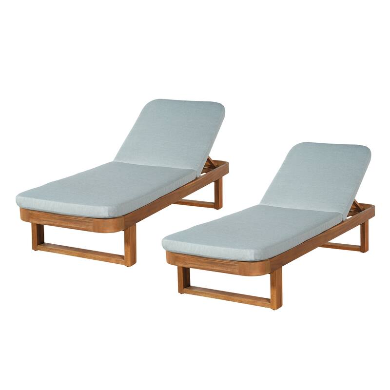 Christopher Knight Home - Milos Outdoor Acacia Wood Chaise Lounge with Adjustable Backrest & Water Resistant Cushioned Seat