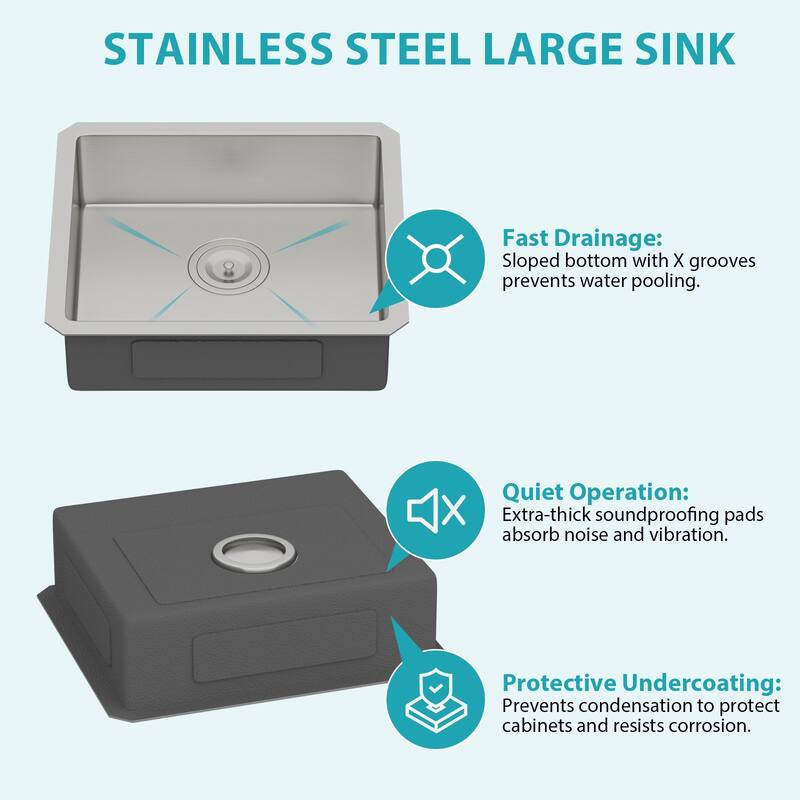 Undermount Single Bowl 16 Gauge Stainless Steel Kitchen Sink in Brushed Nickel