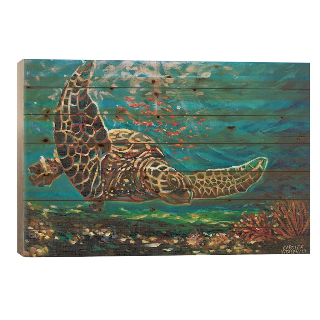 Deep Sea Swimming I Print On Wood by Carolee Vitaletti - Multi-Color
