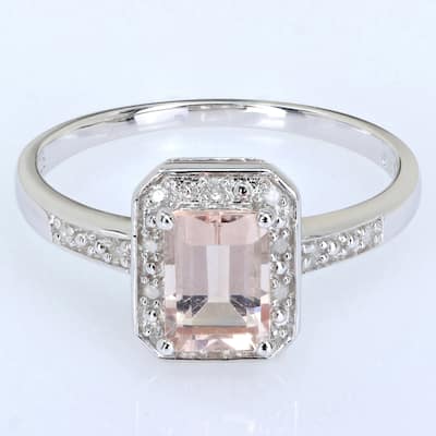 Miadora 1ct TGW Octagon-cut Morganite Diamond Accent Ring Sterling Silver