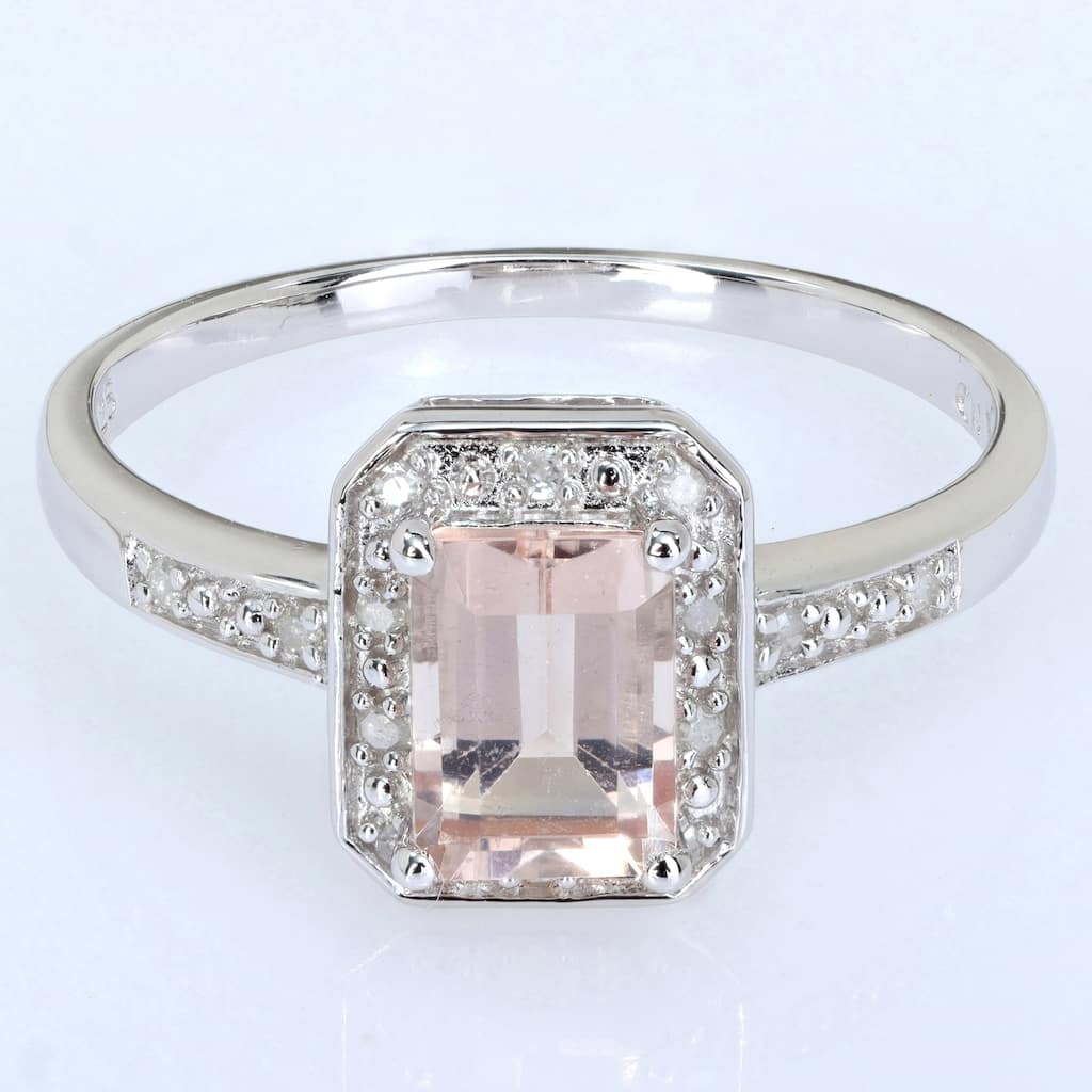 Miadora 1ct TGW Octagon-cut Morganite Diamond Accent Ring Sterling Silver