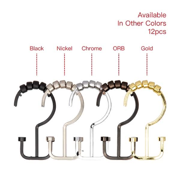 dimension image slide 0 of 2, Utopia Alley Deco Flat Double Roller Shower Curtain Hooks, Matt Black - Matt Black