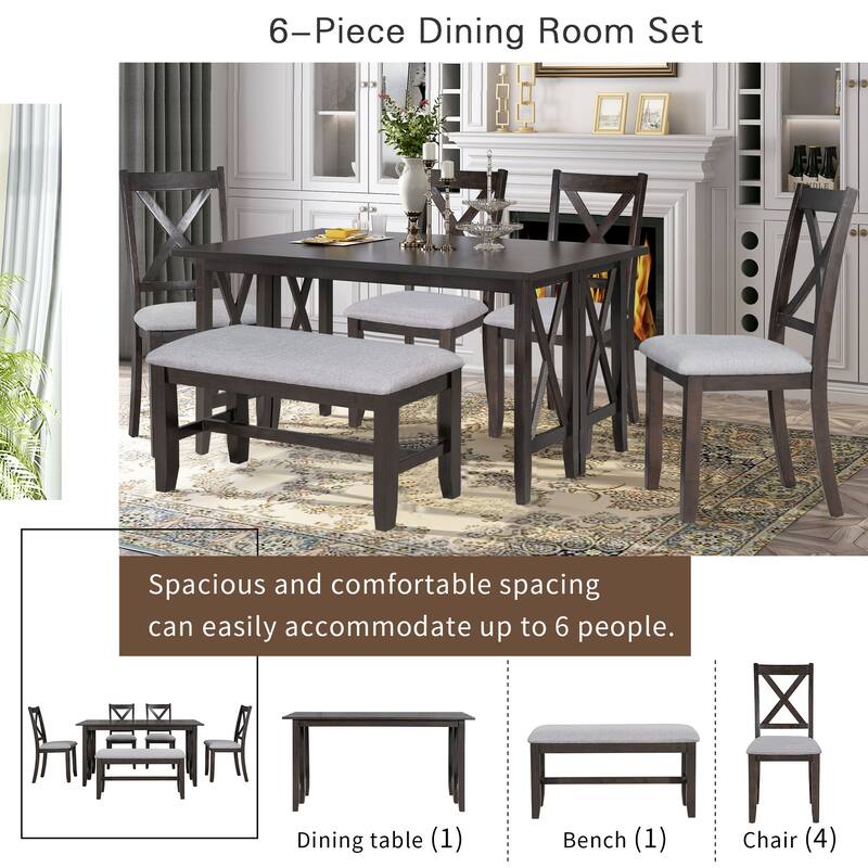 6Piece Dining Set, Solid Wood Space Saving Foldable Table, 4 Dining