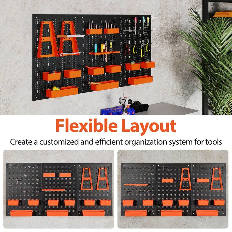 Gymax Pegboard Wall Organizer 9-Bin Parts Rack Organizer w/ Hammer