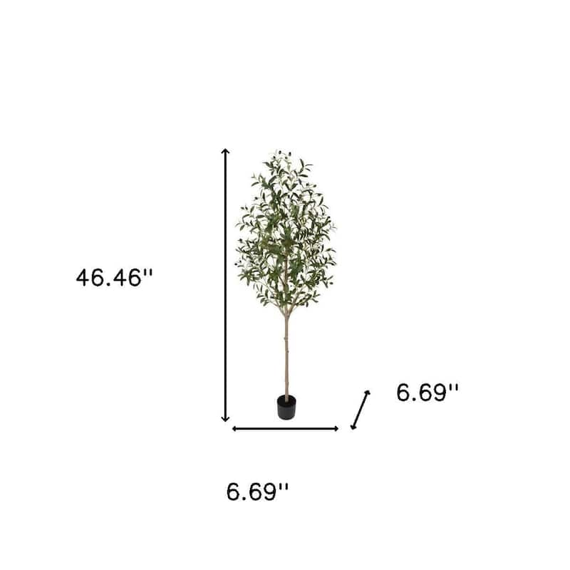 HomeRoots 71" Green Artificial Olive Tree in a Black Pot - 6.69 in. x 70.87 in. x 6.69 in.
