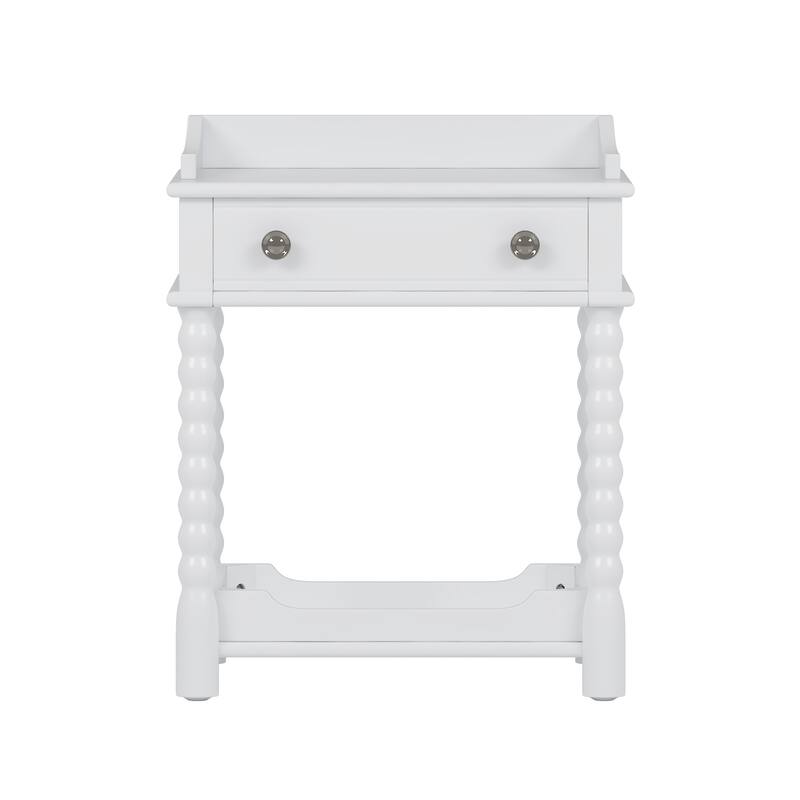Wooden Nightstand with Drawer and Open Shelf, Accent Nightstand with Turned Legs, Sofa Side Table with Metal Handle
