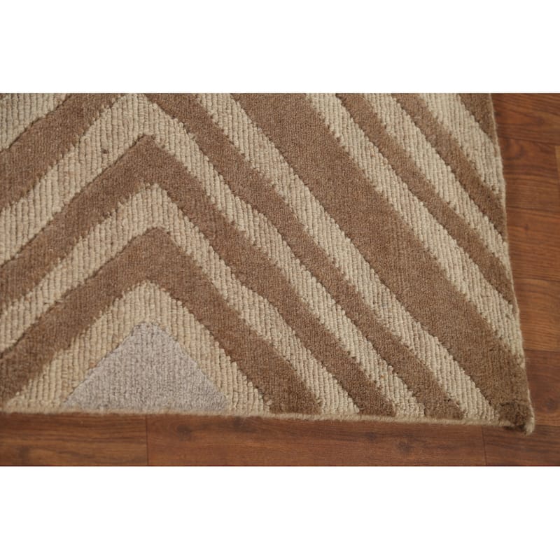 Geometric Modern Area Rug Hand-Knotted Oriental Wool Carpet - 8'11" x 11'8"
