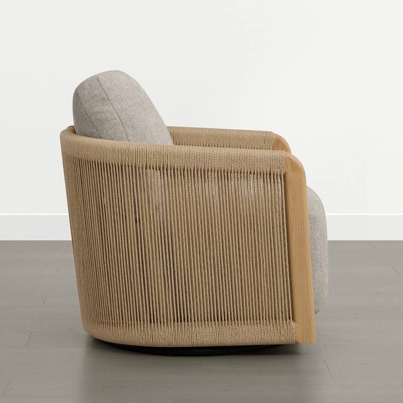 Spruce & Spring Boho Braid Swivel Accent Chair with Woven Paper Rope Armrests&Wood-Look Metal Frame