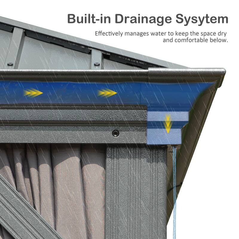 12' X 16' Outdoor Metal Hardtop Gazebo with Double Roof, Aluminum Frame, Curtains, and Netting for Patio, Deck, Garden, Grey