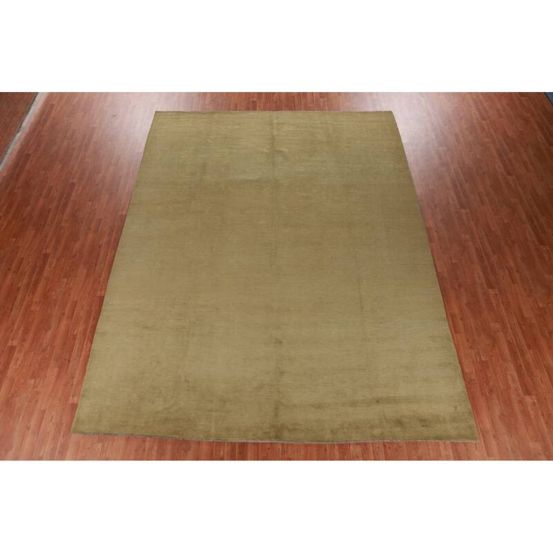 Hand Knotted Oriental 100% Wool Carpet Modern Solid Green Gabbeh Area Rug - 13' 4'' X 10' 2''