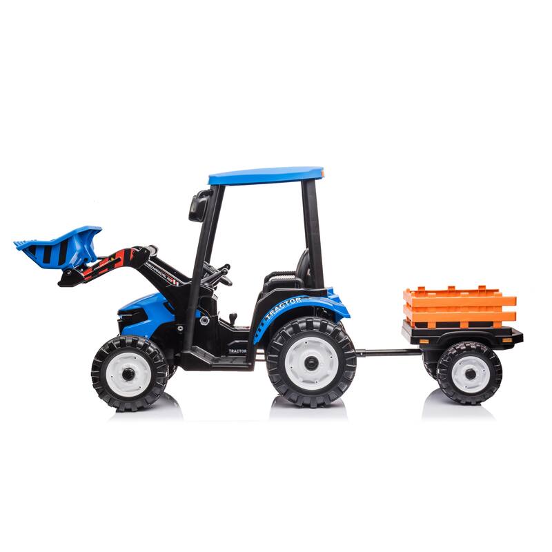 Kids 24V Ride-On Pedal Tractor with Working Loader and Backhoe Digger - Electric Car Toy with Trailer for Toddlers (Red)