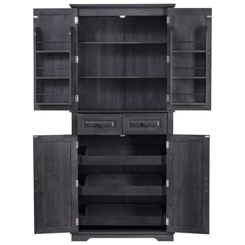 Freestanding 71" Tall Kitchen Pantry Cabinet with Pull-Out Organizers and Unique Embossed Texture for Organized Storage