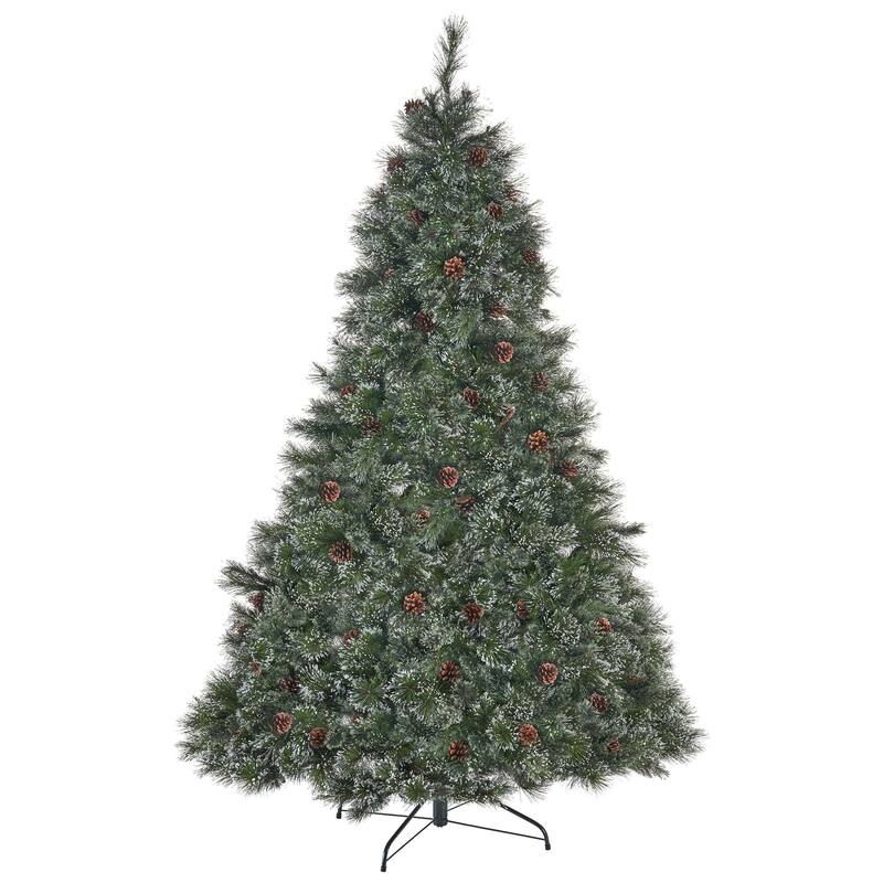 9FT Cashmere and Snow Bristle Mixed Tree with 2317 Tips, 105 Pine Cones & 1200 Clear Lights