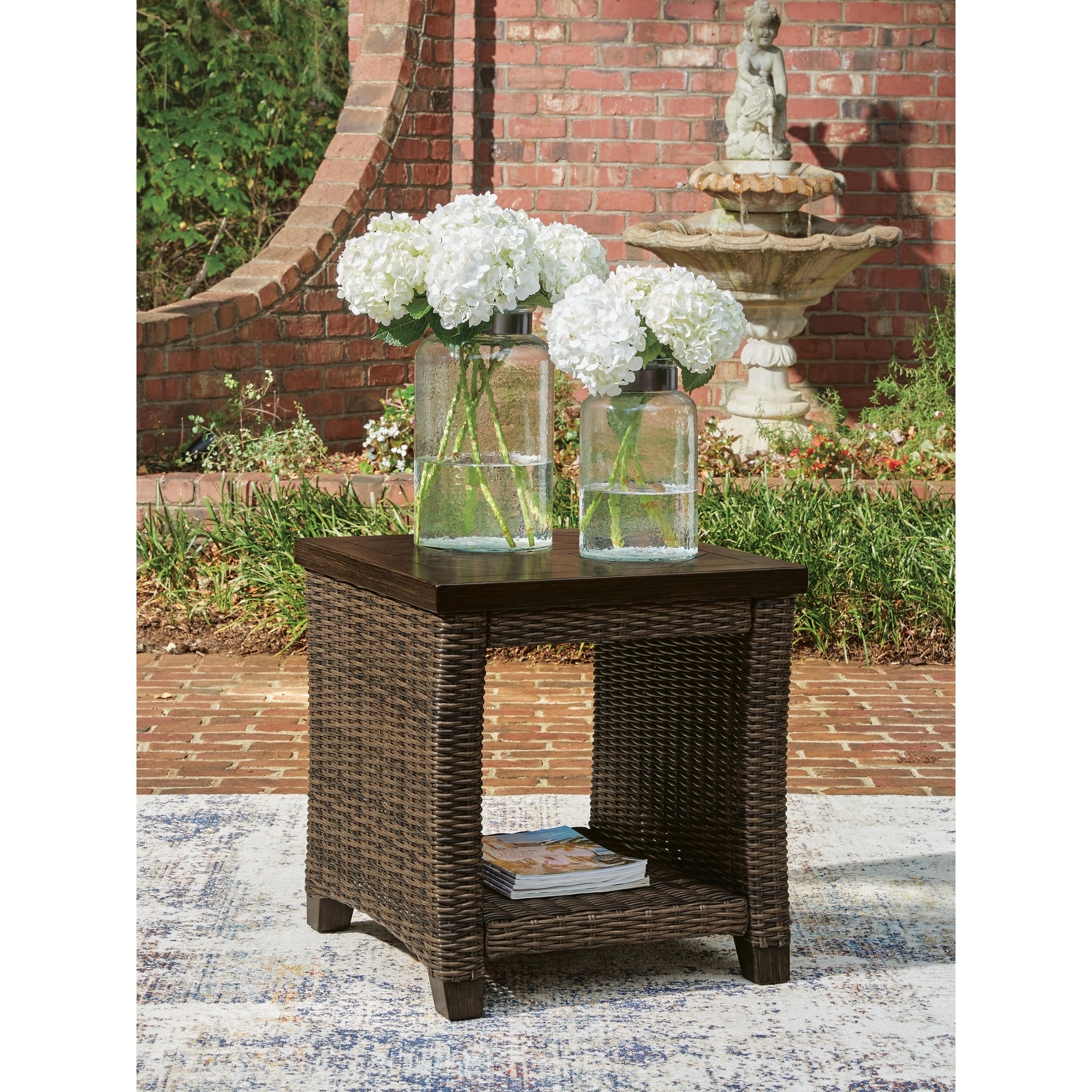 Signature Design by Ashley Drakes Beach Dark Brown Outdoor End Table - 22"W x 22"D x 23"H