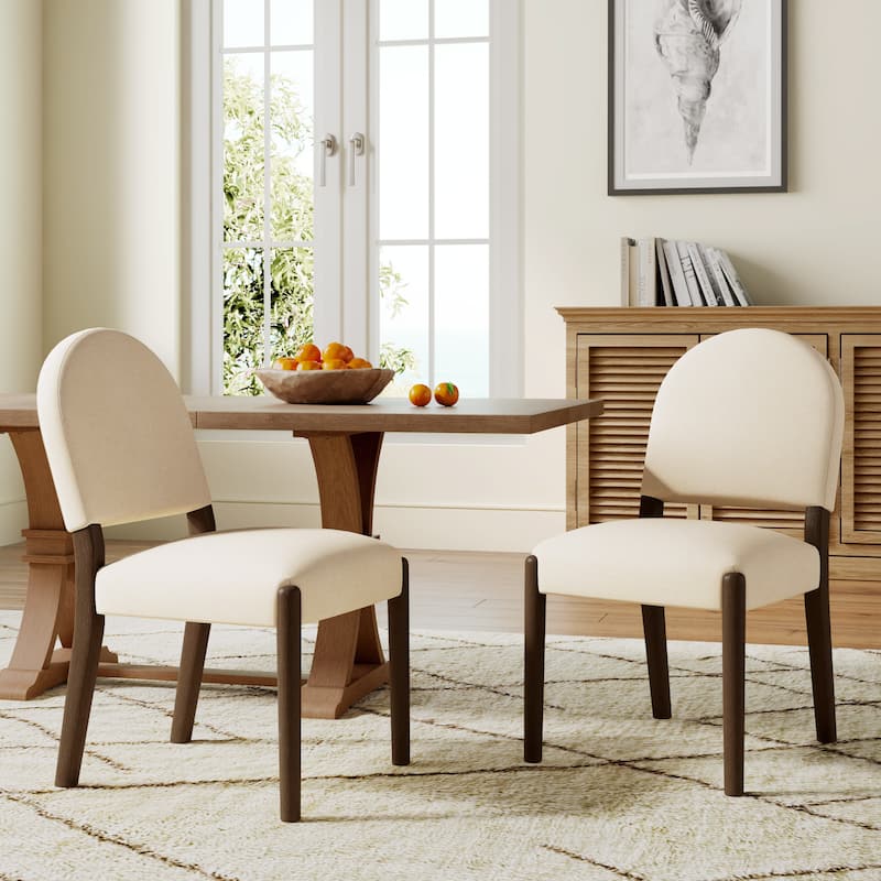 Christopher Knight Home - Mid-Century Upholstered Armless Dining Side Chairs with Rubber Wood Frame (Set of 2) - Beige,Walnut