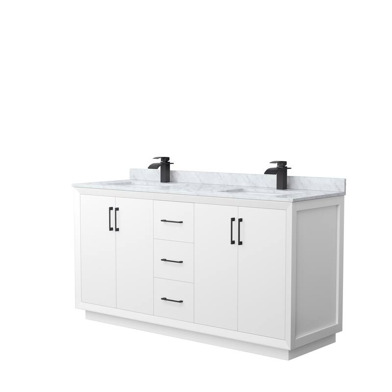 Strada 66-Inch Double Vanity Set, Carrara Marble Top - White, Black Trim, Carrara Marble Top
