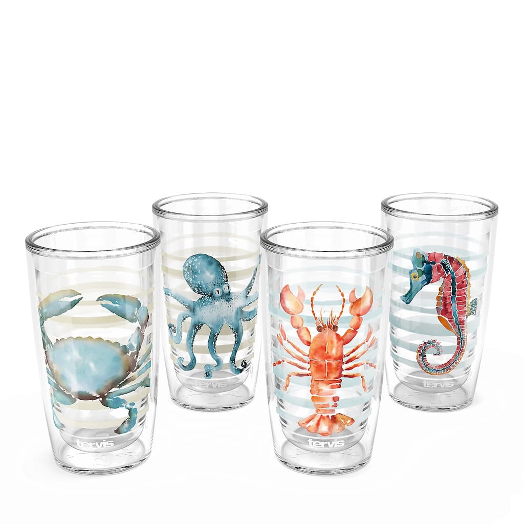 Tervis Sara Berrenson Atlantica Collection Made in USA Double Walled Insulated Travel Tumbler, Assorted - 16oz - 4pk